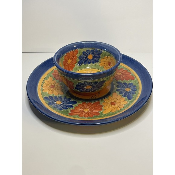 Daisy Other - Ambiance Daisy Nanette Vacher Terracotta Clay Floral Serving Tray Plate And Bowl